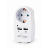 PRIZA GEMBIRD, Schuko x 1, conectare prin Schuko (T), USB x 2,  10 A, protectie supratensiune/ supracurent, alb, EG-ACU2-02 