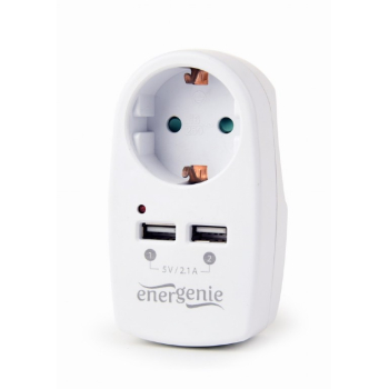 PRIZA GEMBIRD, Schuko x 1, conectare prin Schuko (T), USB x 2,  10 A, protectie supratensiune/ supracurent, alb, EG-ACU2-02 