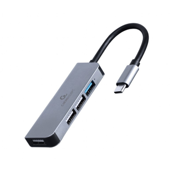 HUB extern GEMBIRD, porturi USB: USB-A 2.0 x 3, USB-A 3.1 x 1, conectare prin USB-A 3.1, cablu 0.12 m, argintiu, 