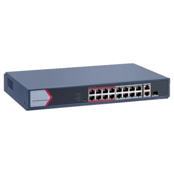 Switch 16 porturi PoE 100Mbps, 1 port Gigabit combo, 1 Gigabit RJ45, SMART Management - HIKVISION DS-3E1318P-EI-M  