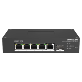 Switch Smart managed 4 porturi 10/100 MBps PoE, 1 port Gigabit SFP, 1 port Gigabit RJ45 - HIKVISION DS-3T1306P-SI-HS 