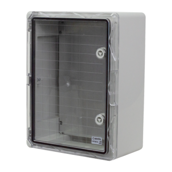 Plastim Cutie distributie IP65 din ABS gri, usa transparenta, placa metalica, 300x400x170 mm PP3014  