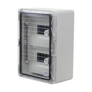 Plastim Cutie modulara IP65 din ABS gri, usa transparenta, 2 x 9 module, 250x350x150 mm PP3112  