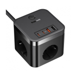 INCARCATOR RETEA Baseus GaN Powerstrip, Quick Charge 30W, 3 x AC, 2 x USB Type-C Output 5V/3A, 2 x USB, lungime cablu 1.5m, negru E00066400117-00 (timbru verde 0.18 lei) - 6932172651121 