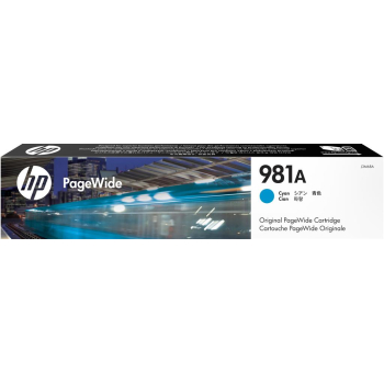 Cartus Cerneala Original HP Cyan, nr.981A, pentru PageWide 556dn|556xh|E55650dn|MFP 586z|586dn|586f|E58650z|E58650dn, 6k, incl.TV 1.2incl.TV J3M68A 
