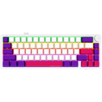 Wireless mechanical gaming keyboard Pro, 2.4 GHz, BT, RGB Backlight, 16 modes, 66 keys, 50M presses, linear Lorgar Toxic Purple switches, multimedia knob, built-in 3750 mAh battery, Hot Swap, Gasket mount, spring cable 2.3m, white red purple