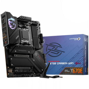 Placa baza MSI MPG X670E CARBON WIFI, ATX, Socket AM5, 4x DDR5, Type-C DP, 3x PCI-E x16 slots, 4x M.2 slots, 1x HDMI, 2x DP (1x Type-C), 6x USB 3.2 Gen2, 1x USB 3.2 Gen2, 1x USB 3.2 Gen2x2, 2x USB 2.0, Type-C, 7 MPG_X670E_CARBON_WIFI Placa baza MSI MPG X670E CARBON WIFI, ATX, Socket AM5, 4x DDR5, Type-C DP, 3x PCI-E x16 slots, 4x M.2 slots, 1x HDMI, 2x DP (1x Type-C), 6x USB 3.2 Gen2, 1x USB 3.2 Gen2, 1x USB 3.2 Gen2x2, 2x USB 2.0, Type-C, 7 MPG_X670E_CARBON_WIFI