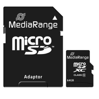 MediaRange Micro SDHC 64GB Class 10 with SD adapter MR955 (timbru verde 0.03 lei) 