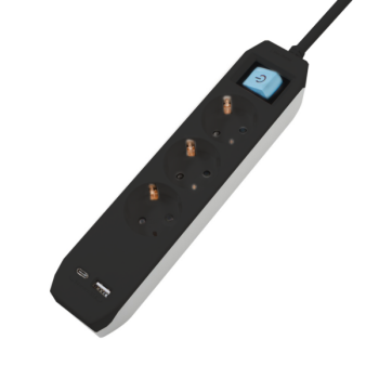 PRELUNGITOR SPACER, Schuko x 3, conectare prin Schuko (T),Type-C x1, USB x 1, 3.1A, cablu 4.5m, 16 A, max. 3500W,protectie copii, Intrerupator, Negru, PP-3-45B-TC-USB (timbru verde 0.18 lei) 