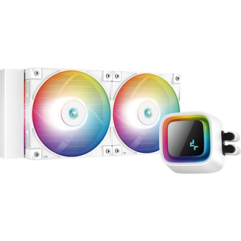 Cooler Deepcool LS520 WH, compatibil skt. Intel si AMD, racire cu lichid, ventilator 120 mm x 2, 2250 rpm, iluminat RGB, R-LS520-WHAMNT-G-1 (timbru verde 2.00 lei) 