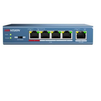 Switch POE 4 porturi Hikvision DS-3E0105P-E(B) fara management; 4x 100MPoE port, 1x 100M uplink port, 802.3af/at, PoE power budget 58W; up to 250 m transmission distance, dimension: 132 mmx 93.3mm x 27.6mm, weight: 0.299kg