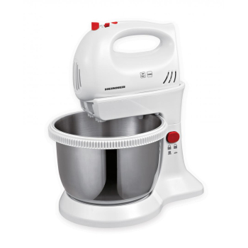 Mixer cu bol Heinner HMBR-300W, Bol Rotativ Inox, 300W, 3.4L, Alb