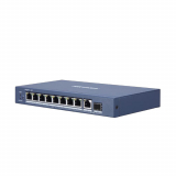 Switch 8 porturi POE Gigabit Hikvision DS-3E0510P-E; L2, UNMANAGED; 8 × gigabit PoE ports, 1 × gigabit RJ45 port, and 1 × gigabit SFP fiber optical port; porturile 1-8 alimentare POE maxim 30W per port; buget total switch 110W; PoE output power management