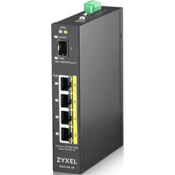 Zyxel RGS100-5P Industrial Switch 4x GbE+1x SFP, PoE DIN rail/Wall mount, IP30