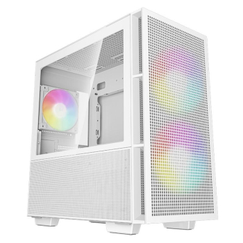 CARCASA DeepCool CH360 WH, Mini Tower, ATX, fara sursa, 3xfan, USB 3.2 gen 1 x 1, USB 2.0 x 2, audio, PSU shroud, 4 sloturi expansiune, iluminare ARGB, alb, R-CH360-WHAPE3-G-1 (timbru verde 0.24le 