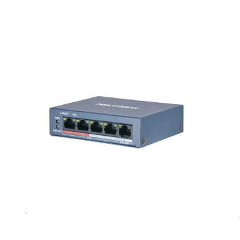 Switch POE 4 porturi Hikvision DS-3E0105P-E/M, fara management; 4x 100MPoE port, 1x 100M uplink port, 802.3af/at, PoE power budget 35W , distanta transmisie: 250m;