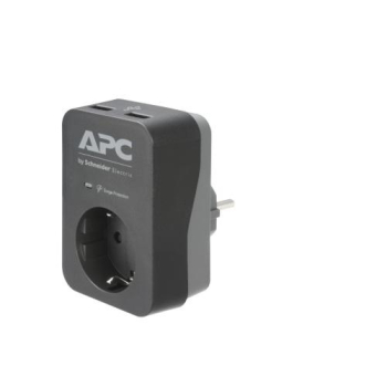 APC Essential SurgeArrest 1 Outlet 2 USB Ports Black 230V Germany PME1WU2B-GR