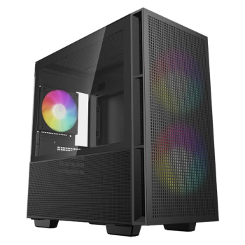 CARCASA DeepCool CH360, Mini Tower, ATX, fara sursa, 3xfan, USB 3.2 gen 1 x 1, USB 2.0 x 2, audio, PSU shroud, 4 sloturi expansiune, iluminare ARGB, negru, R-CH360-BKAPE3-G-1 (timbru verde 0.24lei 