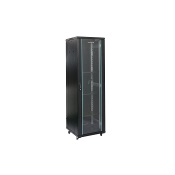 Rack 27U 600x600, montare pe podea, usa din sticla, panouri laterale detasabile si securizate, dezasamblat, culoare negru RAL 9004, DATEUP MS2.6627.9001 