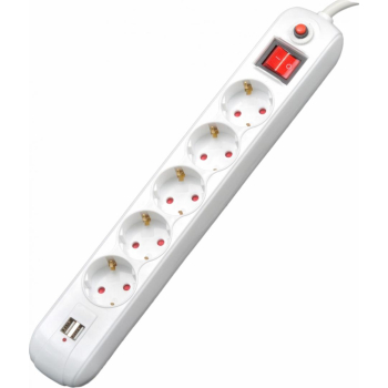 Prelungitor cu protectie Spacer 5 prize, 4.5m, 2xUSB, Spacer Externsion PP-5-45 USB