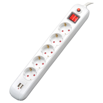 Prelungitor cu protectie Spacer 5 prize, 1.8m, 2xUSB, Spacer Externsion PP-5-18 USB