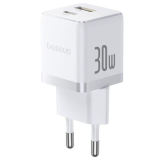 INCARCATOR retea Baseus Palm, Quick Charge 30W, 1 x USB, 1 x USB Type-C 5V/3.0A, include cablu USB Type-C la USB Type-C 1m, alb 