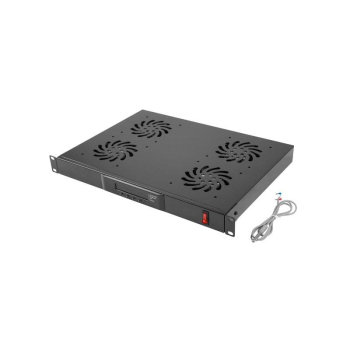 Unitate cu 4 ventilatoare, 1U, termostat digital, senzor temp, temporizator, display LED, negru, cablu alimentare 1,5m - DATEUP 9801130771-T (timbru verde 2 lei) 