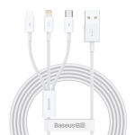 Cablu alimentare si date Baseus Superior Series, USB la Micro-USB + Lightning Iphone + USB Type-C 3.5A, 1.5m, alb CAMLTYS-02