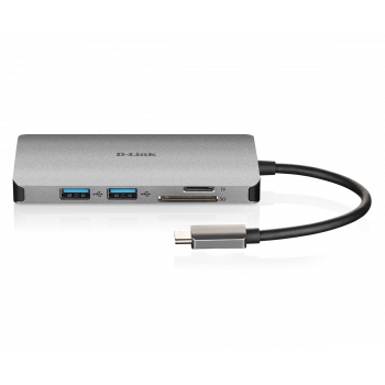 D-Link 8-in-1 USB-C Hub with HDMI/Ethernet/Card Reader/Power Delivery, DUB-M810, x3 SuperSpeed USB 3.0 ports, x1 with Quick Charge (BC 1.2, x1 HDMI, x1 USB-C (Thunderbolt 3) port with data sync & power delivery up to 100W, Dual-Slot SD/microSD/SDHC/SDXC C