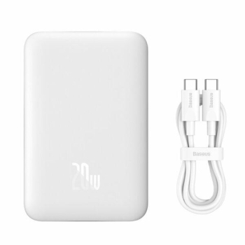POWER BANK Baseus Magnetic Mini Wireless, 10000mAh, 20W, 2 x USB Type-C output/input, 15W wireless charging, include cablu USB Type-C la USB Type-C 30cm, alb, 