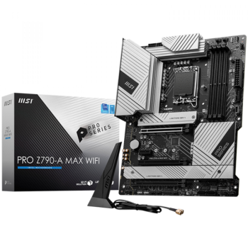Placa baza PLACI de BAZA MSI PRO Z790-A MAX WIFI, ATX, Socket 1700, Dual Channel 4xDDR5 7800+(OC)MHz, 3x PCIe x16 slot, 4x M.2 slot, 1x HDMI, 2x USB 3.2 Gen 1, 4x USB 2.0, 1x USB 3.2 Gen 2, 7.1 HD Audio, 2.5Gbps 