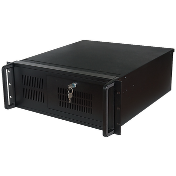 Carcasa rack 19"/4U/455mm cu manere, se pot monta placi de baza ATX, m-ATX, 2x5.25", 1x3,5 la vedere, 12x3.5" ascunse, removable, 2x6cm si 1x12cm coolers, 2x USB, fara sursa (se poate monta sursa format ATX), filtru de praf pe front panel,