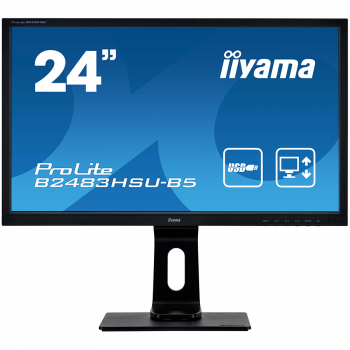 IIYAMA Monitor 24 VA-panel, 1920x1080, 4ms, 15cm Height Adj. Stand, Pivot, 250cd/m2, HDMI, DisplayPort, USB-HUB, Speakers (23,8VIS) XB2483HSU-B5 (timbru verde 7 lei) 