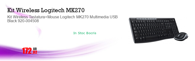 Kit Wireless Tastatura+Mouse Logitech MK270 Multimedia USB Black 920-004508