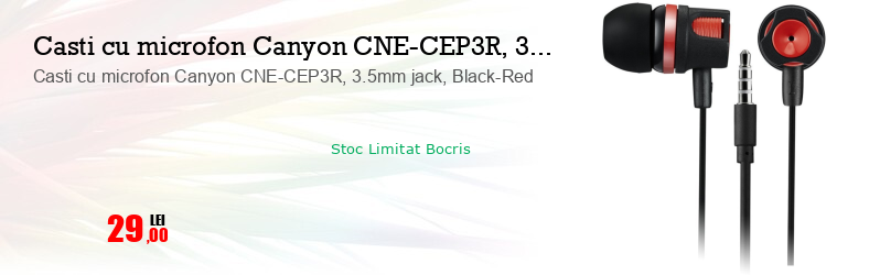 Casti cu microfon Canyon CNE-CEP3R, 3.5mm jack, Black-Red