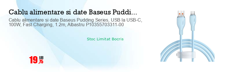 Cablu alimentare si date Baseus Pudding Series, USB la USB-C, 100W, Fast Charging, 1.2m, Albastru P10355703311-00