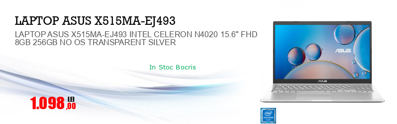 LAPTOP ASUS X515MA-EJ493 INTEL CELERON N4020 15.6" FHD 8GB 256GB NO OS TRANSPARENT SILVER
