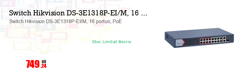 Switch Hikvision DS-3E1318P-EI/M, 16 porturi, PoE