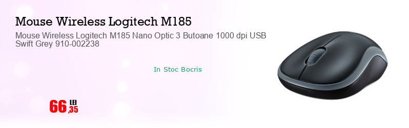 Mouse Wireless Logitech M185 Nano Optic 3 Butoane 1000 dpi USB Swift Grey 910-002238