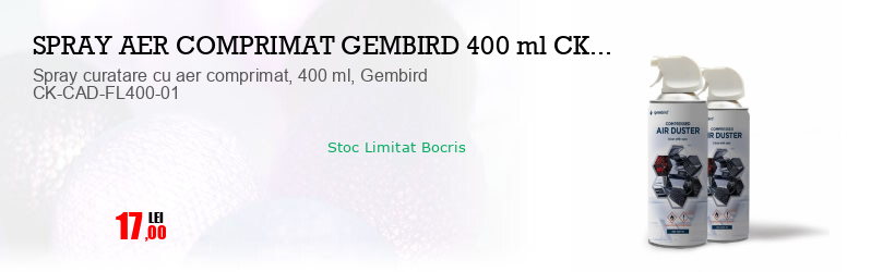 Spray curatare cu aer comprimat, 400 ml, Gembird CK-CAD-FL400-01