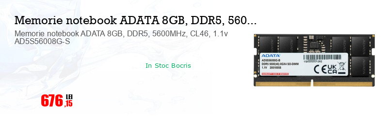 Memorie notebook ADATA 8GB, DDR5, 5600MHz, CL46, 1.1v AD5S56008G-S