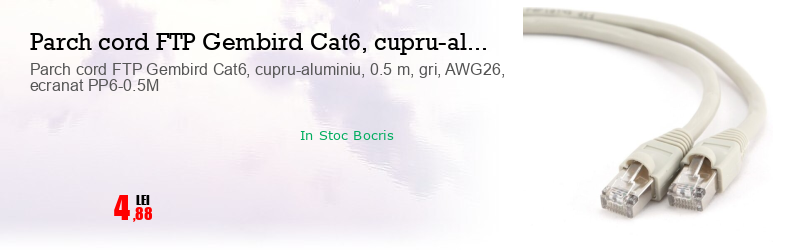 Parch cord FTP Gembird Cat6, cupru-aluminiu, 0.5 m, gri, AWG26, ecranat PP6-0.5M