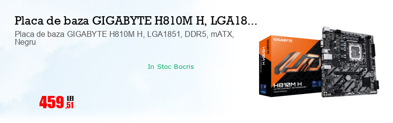 Placa de baza GIGABYTE H810M H, LGA1851, DDR5, mATX, Negru