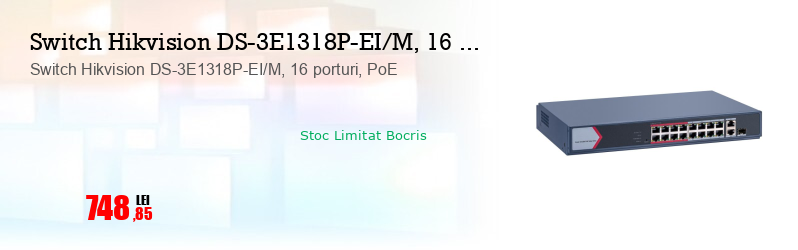 Switch Hikvision DS-3E1318P-EI/M, 16 porturi, PoE