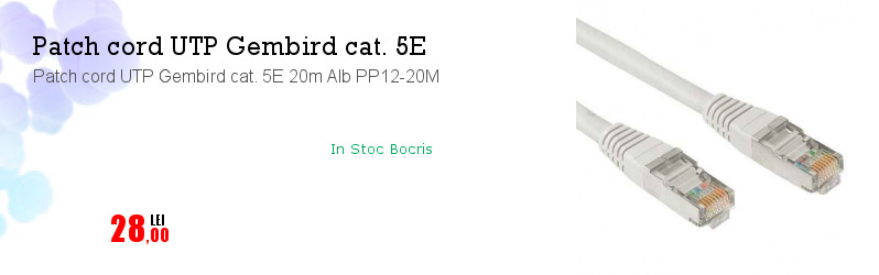 Patch cord UTP Gembird cat. 5E 20m Alb PP12-20M