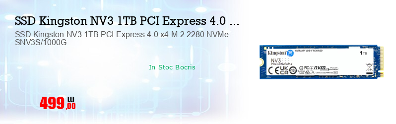 SSD Kingston NV3 1TB PCI Express 4.0 x4 M.2 2280 NVMe SNV3S/1000G