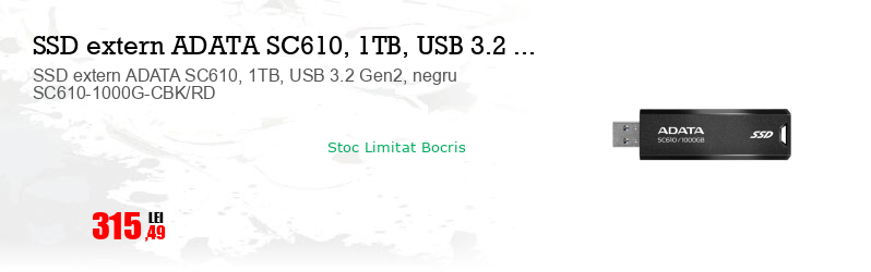 SSD extern ADATA SC610, 1TB, USB 3.2 Gen2, negru SC610-1000G-CBK/RD