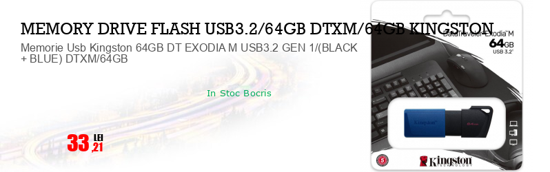 Memorie Usb Kingston 64GB DT EXODIA M USB3.2 GEN 1/(BLACK + BLUE) DTXM/64GB