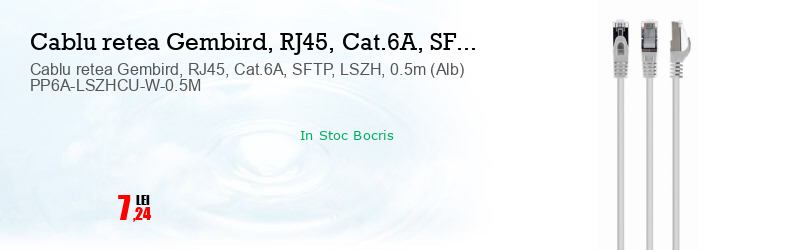 Cablu retea Gembird, RJ45, Cat.6A, SFTP, LSZH, 0.5m (Alb) PP6A-LSZHCU-W-0.5M