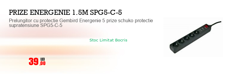 Prelungitor cu protectie Gembird Energenie 5 prize schuko protectie supratensiune SPG5-C-5